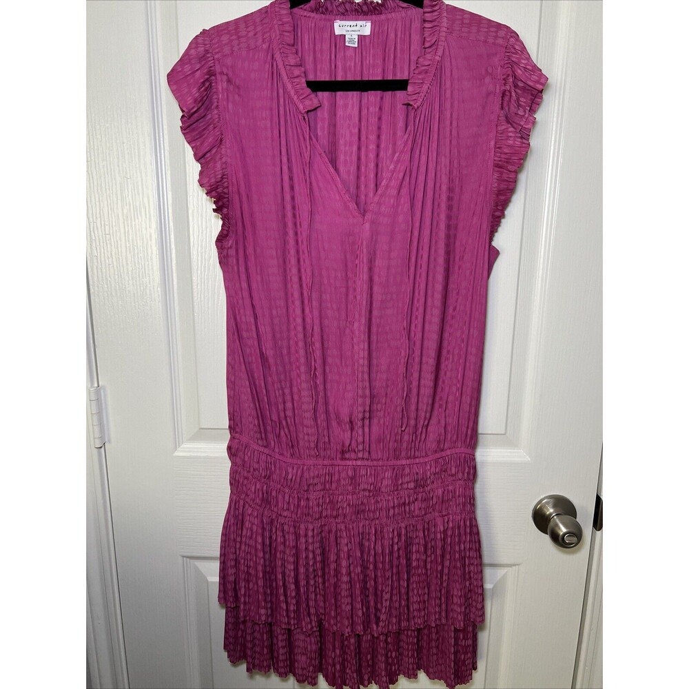 Current Air Zoey Pleated Mini Dress Large Tiered Skirt Pink